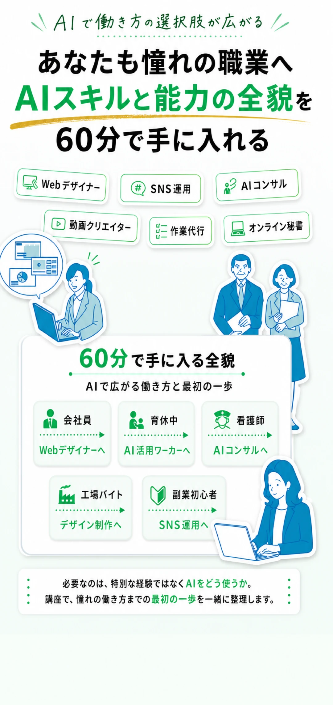 憧れの職業へ近づくためのAIスキルと能力の全貌を60分無料講座でつかむ案内